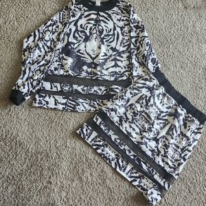 Monochrome Tiger Print Womens Skirt Set